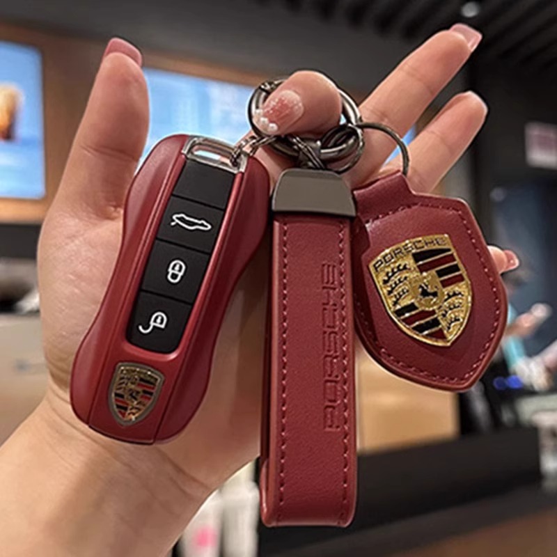 波尔多红保时捷钥匙壳小牛皮