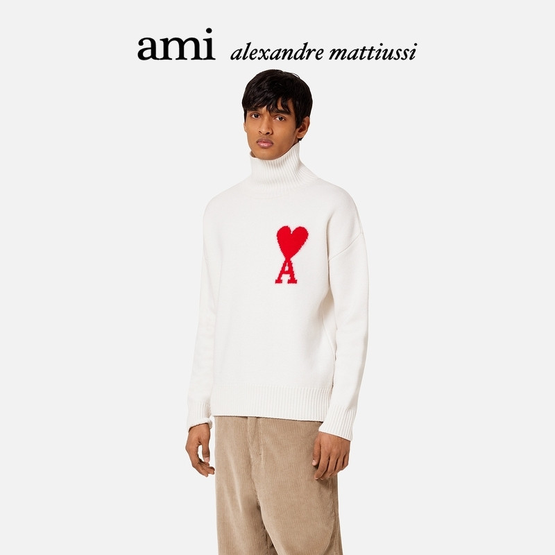 AMIPARIS红色爱心高领羊毛毛衣