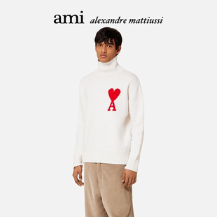 【经典爱心】Ami Paris男女同款红色爱心羊毛Oversized翻领毛衣