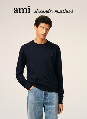 【经典爱心】Ami Paris男士红色ADC美利奴羊毛毛衣 爱心针织衫