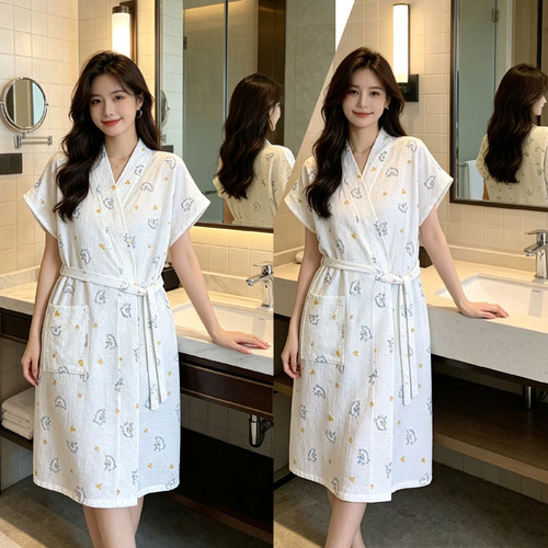 纯棉夏天薄款纱布成人可穿居家服