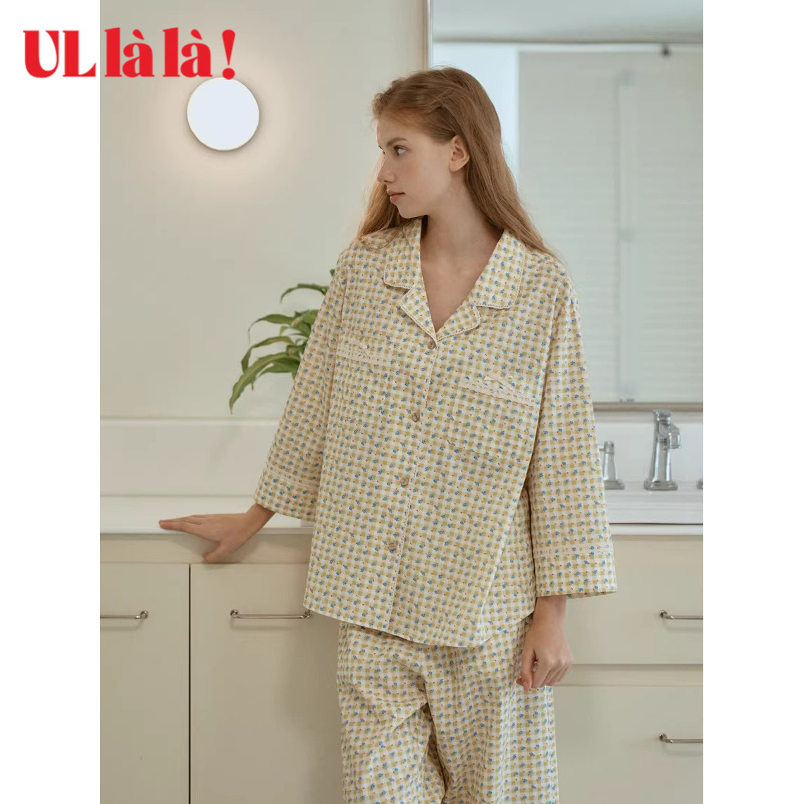 Ullala纯棉格子女士睡衣套装