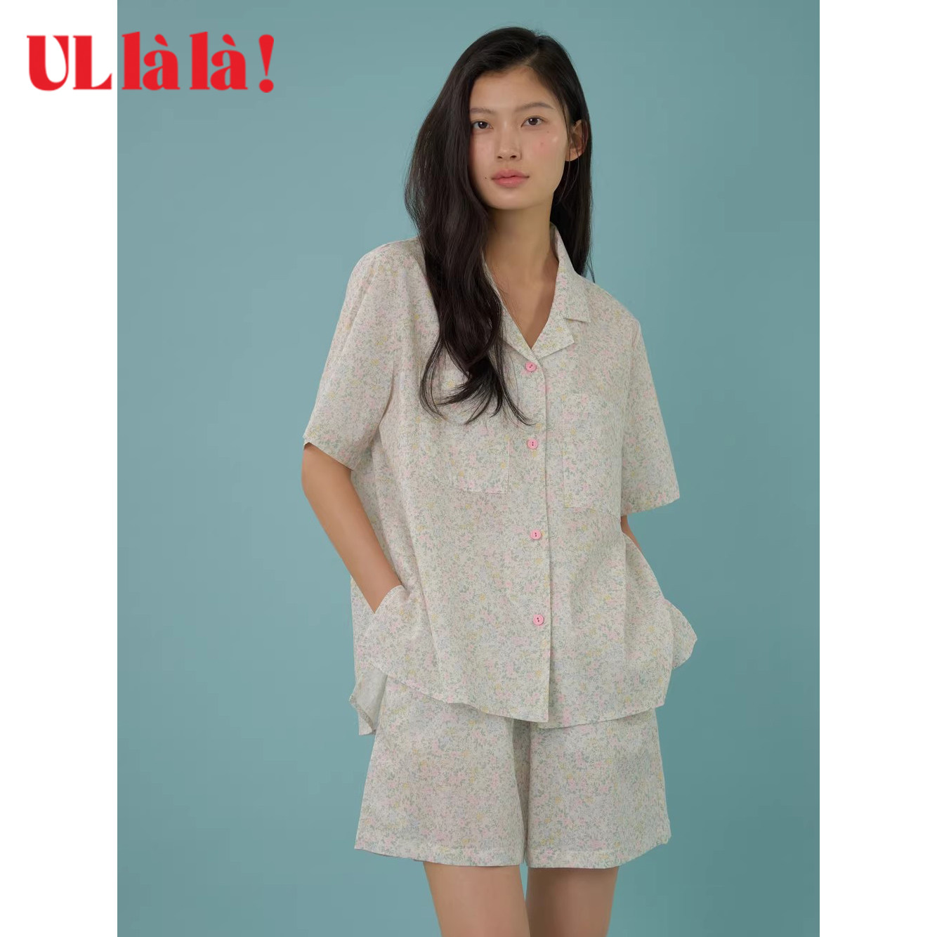 Ullala夏棉薄女碎花大码睡衣套装图片