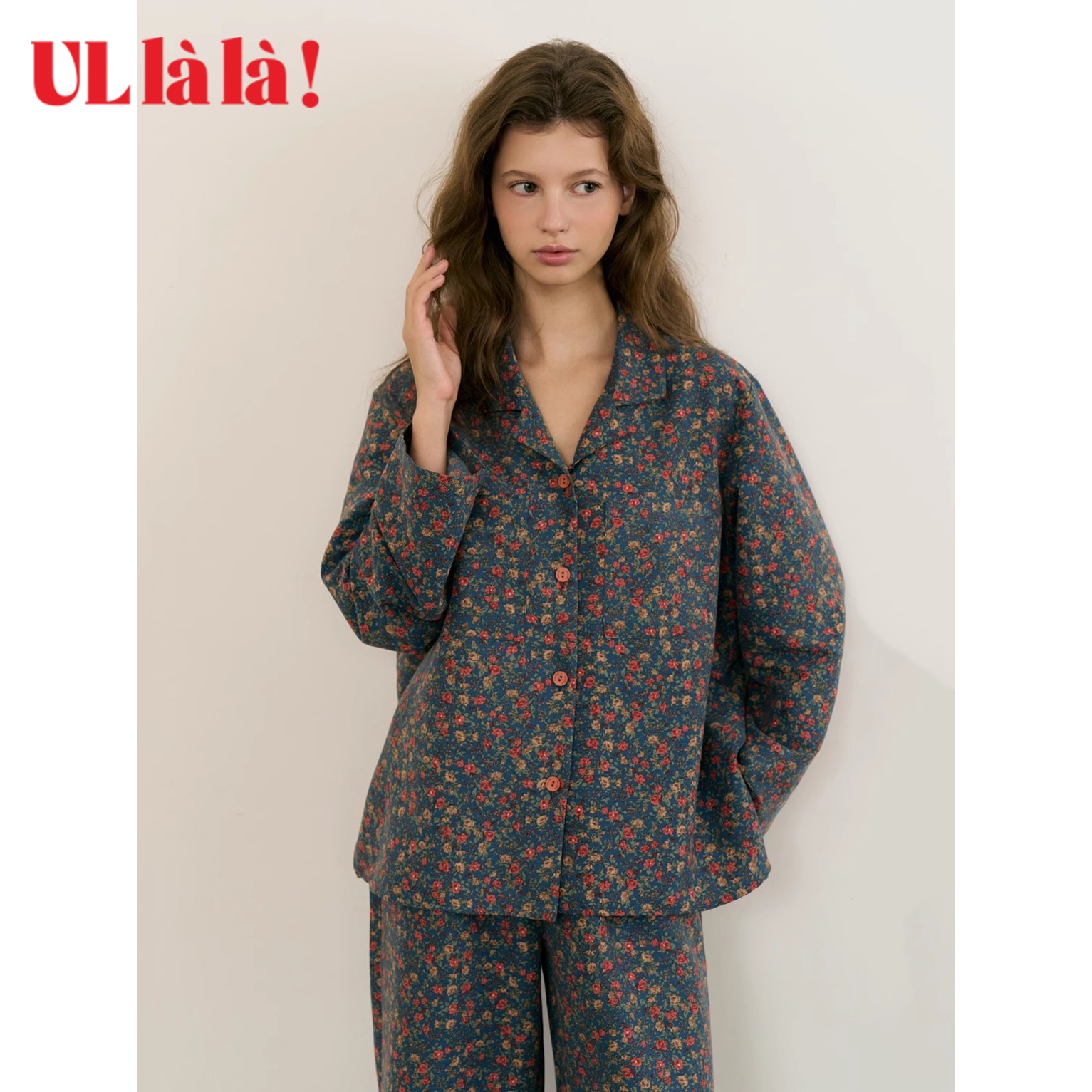 Ullala复古碎花翻领睡衣套装
