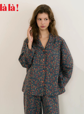 Ullala韩国进口复古碎花翻领长袖睡衣女大码秋冬家居服套装乌拉拉