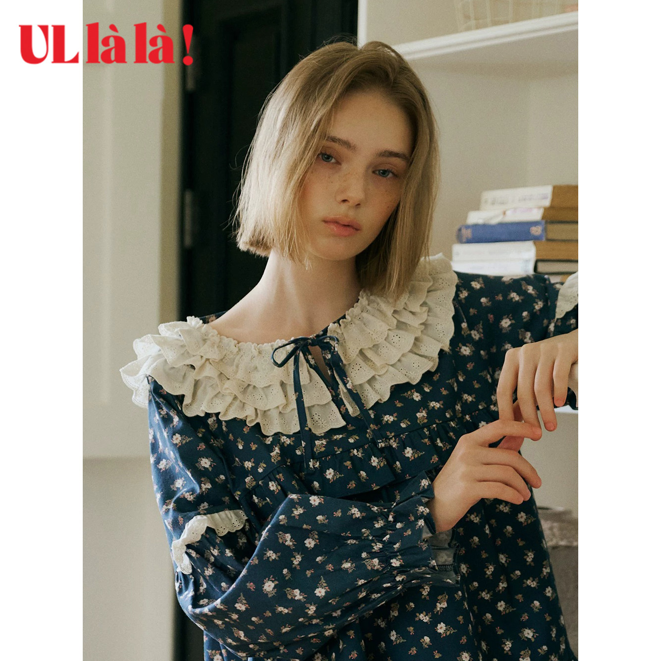 Ullala进口法式复古碎花睡衣少女纯棉长袖高级感家居服套装娃娃领