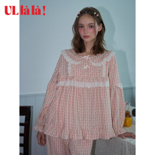 Ullala乌拉拉韩国进口睡衣女士秋冬纯棉睡衣家居服套装轻磨毛甜美