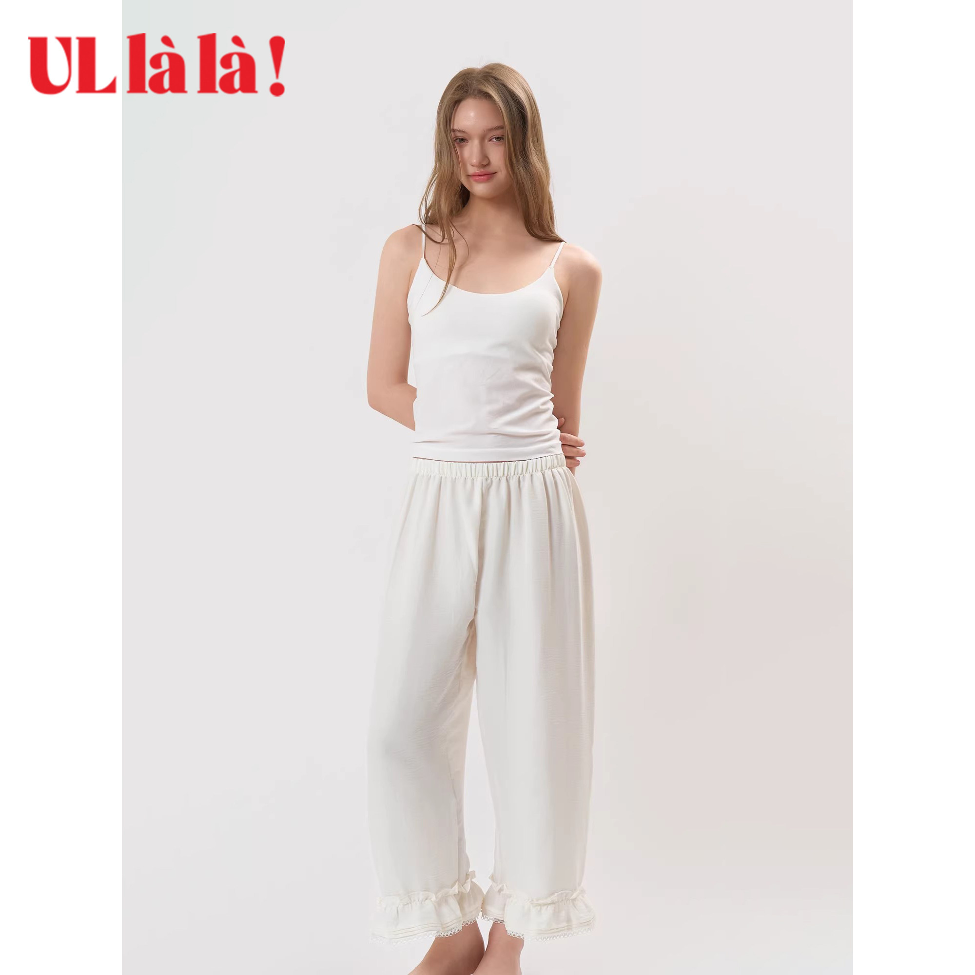 Ullala乌拉拉法式睡裤女宽松家居裤衬裤春夏薄款舒适松紧腰进口
