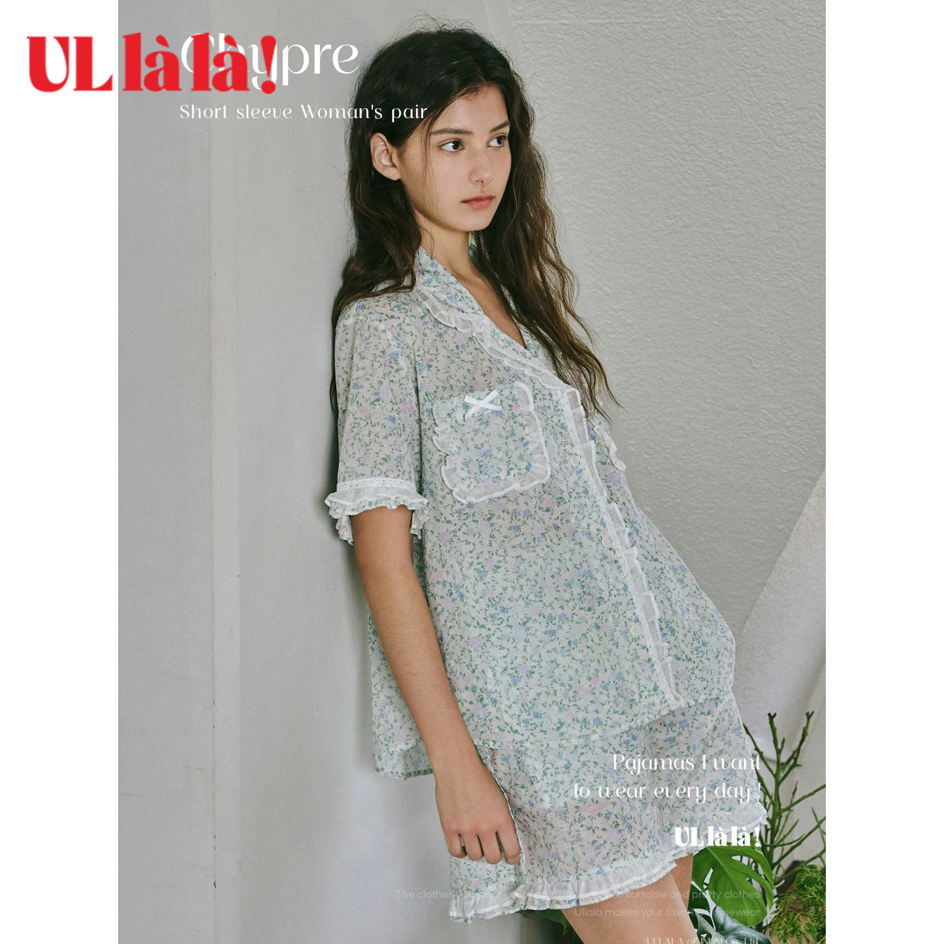 Ullala纯棉夏季女款碎花睡衣套装图片