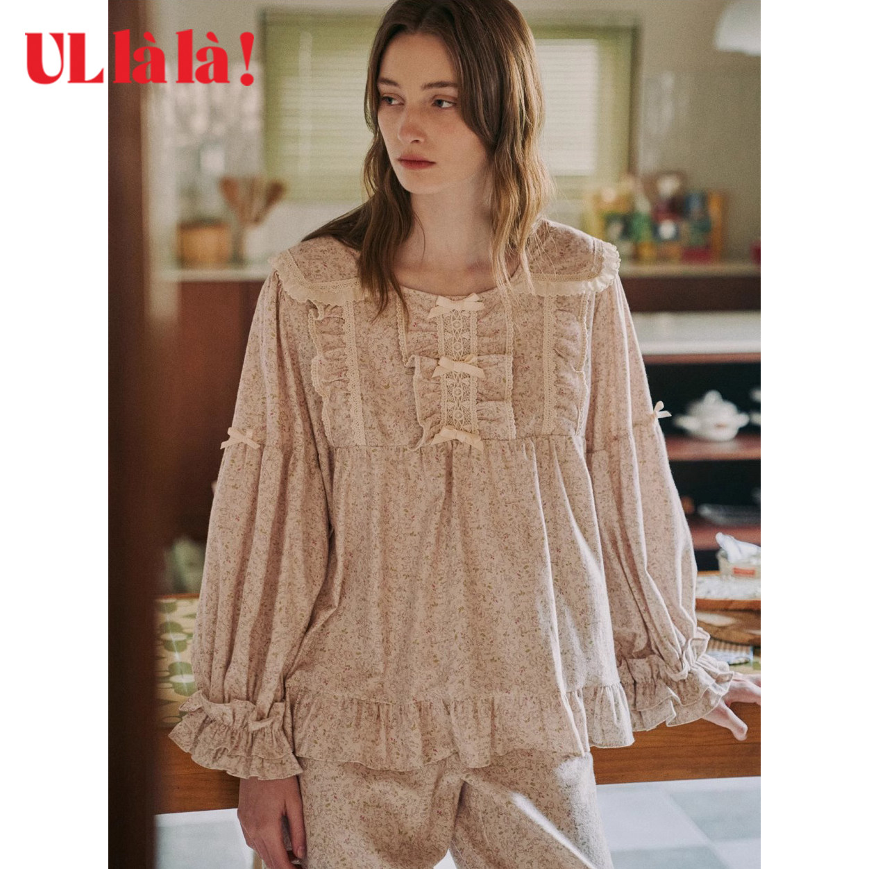 Ullala韩国进口睡衣乌拉拉秋冬纯棉长袖长裤家居服套装甜美轻磨毛