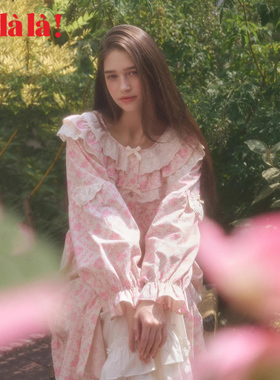 Ullala韩国进口乌拉拉秋冬减龄纯棉甜美碎花连衣裙长袖睡裙宽松女