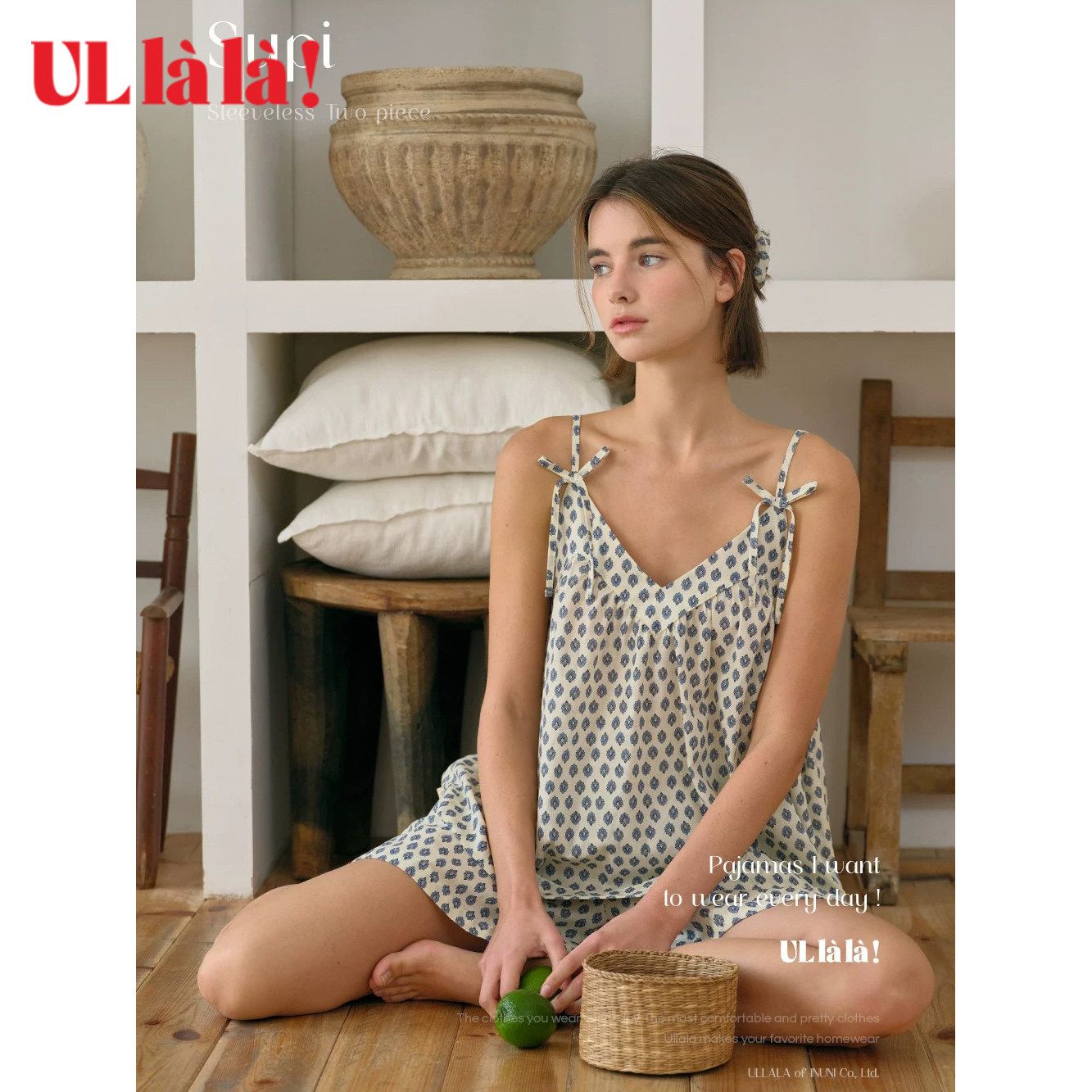 Ullala夏女印花吊带短裤睡衣套装