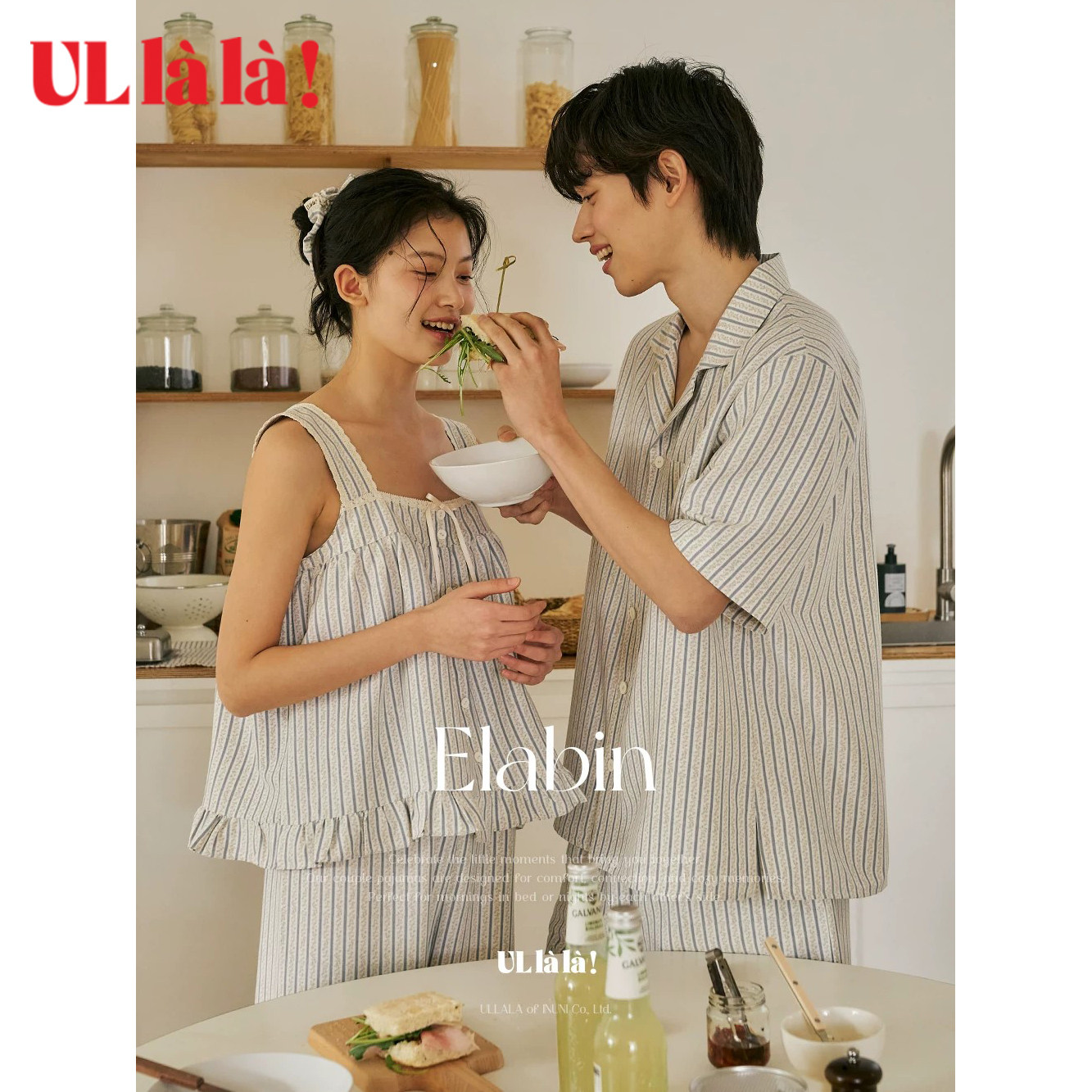 Ullala夏季条纹情侣睡衣套装休闲图片