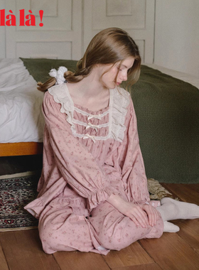 Ullala乌拉拉韩国进口睡衣女秋冬纯棉长袖长裤家居服休闲甜美套装