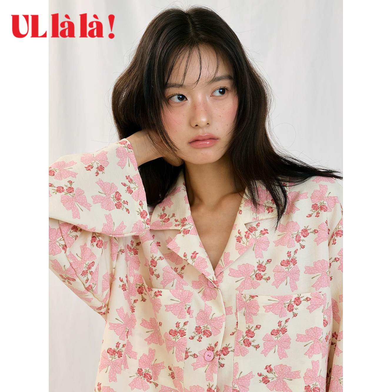 Ullala甜美碎花开衫长袖睡衣套装图片