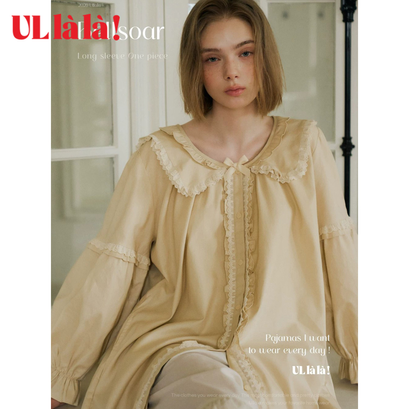 Ullala法式复古宫廷风长袖纯棉睡裙女甜美娃娃领家居服睡衣可外穿
