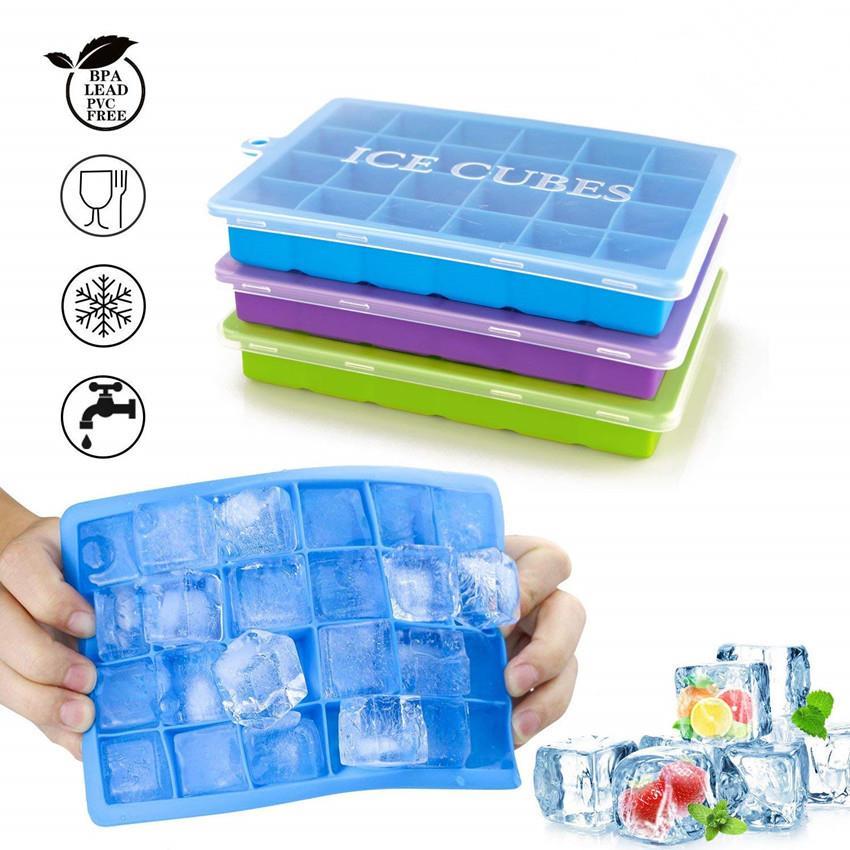 15/24Cubes Silicone Ice Cube Tray Molds with Lid硅胶冰格带盖