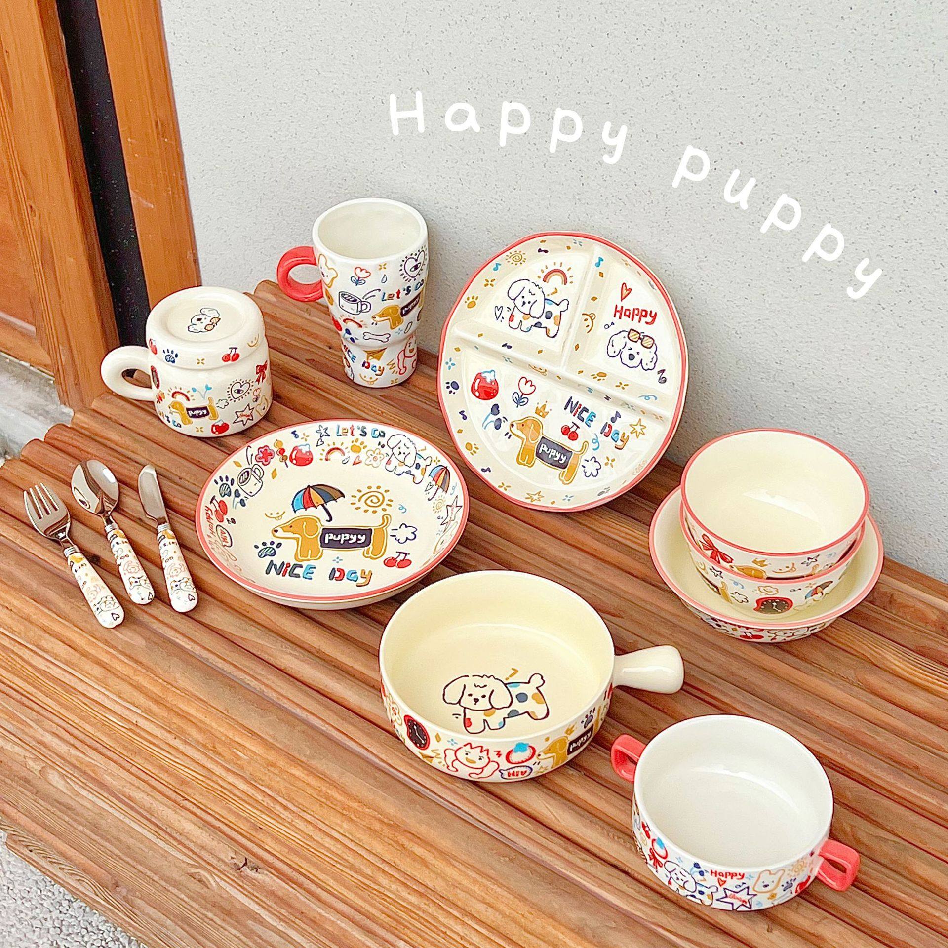 可爱陶瓷盘子菜盘家用好看的儿童分格餐盘早餐碗一人食餐具米饭碗,餐饮具,盘,淘宝优惠券,粉丝福利购,淘宝优惠卷