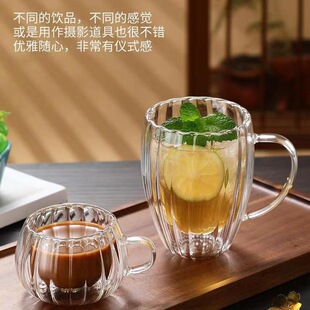 蛋形双层玻璃杯透明牛奶杯家用咖啡杯高硼硅玻璃简约礼品杯子手柄