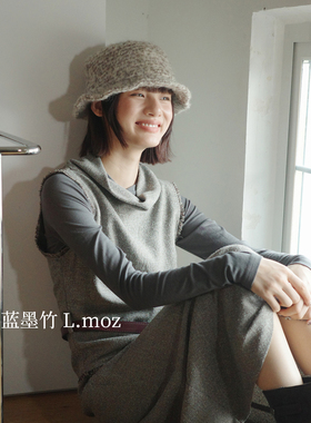 蓝墨竹LMO.Z毛绒渔夫帽女秋冬新款时尚百搭羊毛盆帽大帽檐显脸小