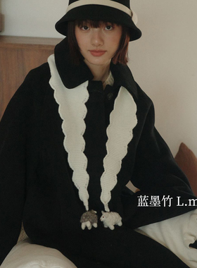 蓝墨竹L.MOZ羊毛围巾2025冬季新款保暖女围脖套可爱公仔防风御寒