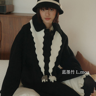 蓝墨竹L.MOZ羊毛围巾2025冬季新款保暖女围脖套可爱公仔防风御寒
