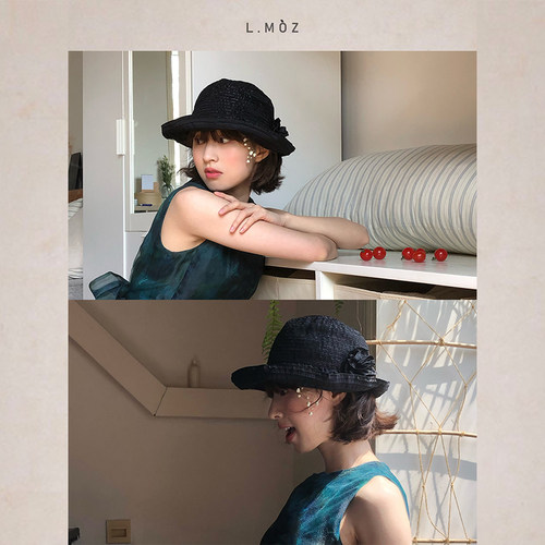 蓝墨竹L.MOZ气质赫本花朵小礼帽女春夏新款度假防晒遮阳渔夫帽
