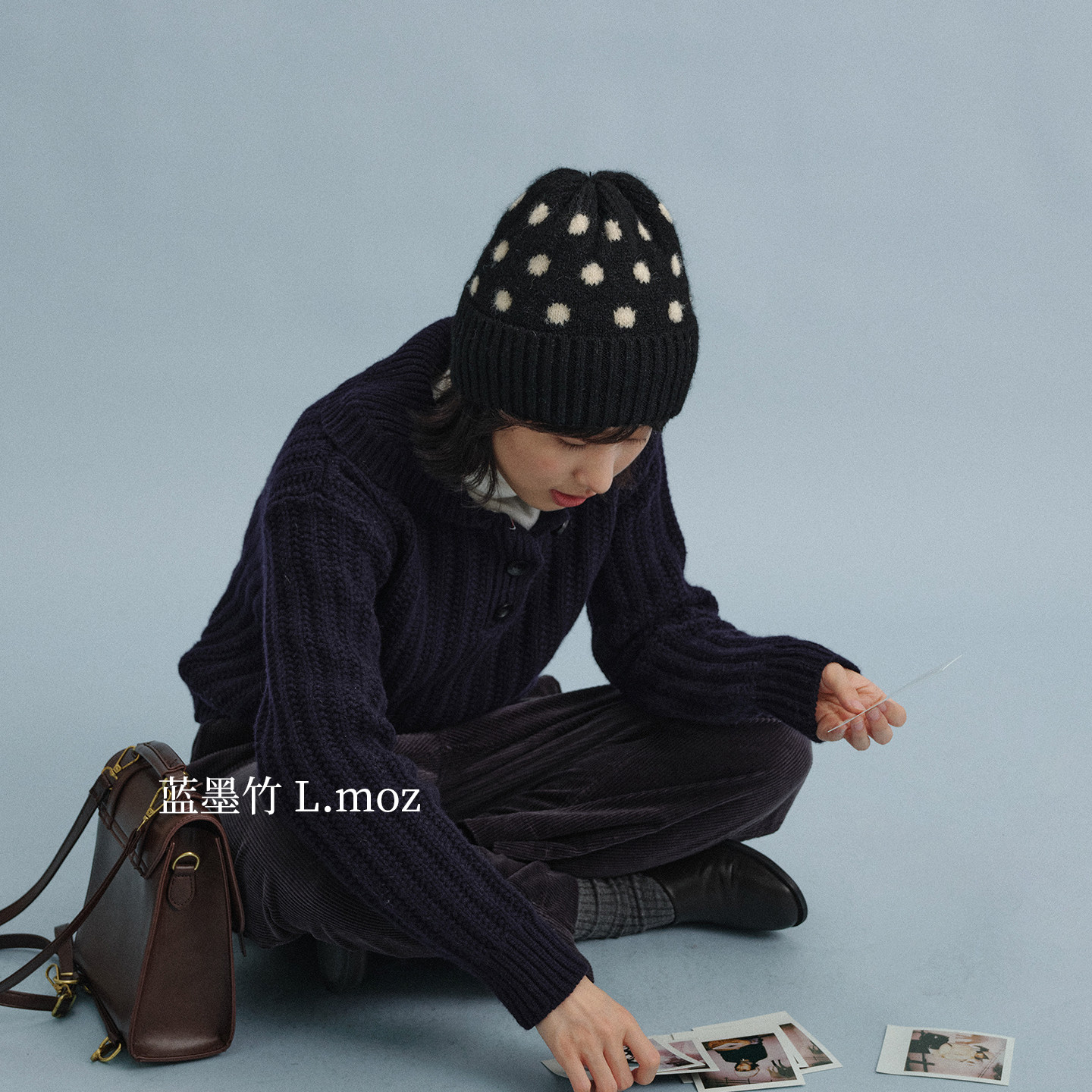 蓝墨竹 L.MOZ帽子女2026新款秋冬针织冷帽波点复古百搭显脸小黑色图片