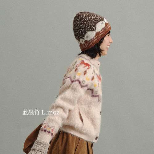蓝墨竹 L.MOZ帽子女款2026新款秋冬复古小羊提花针织冷帽百搭好看