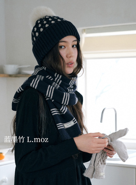 蓝墨竹L.MOZ 2026 秋冬新款镂空针织帽女毛线帽毛球日系文艺百搭