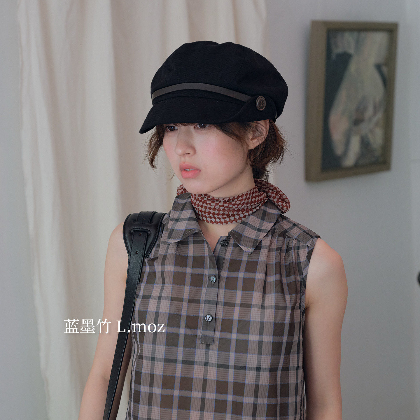 蓝墨竹L.MOZ日系复古八角帽2026新款女贝雷帽大帽檐遮阳防晒帽子