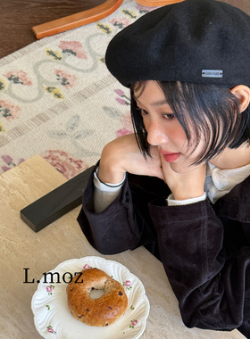 蓝墨竹LMO.Z贝雷帽女2025秋冬新款羊毛日系复古画家帽显脸小