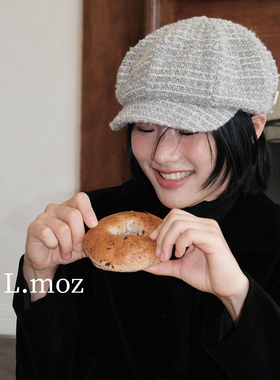 蓝墨竹LMO.Z八角帽女秋冬新款小香风画家帽大帽檐显脸小贝雷帽子