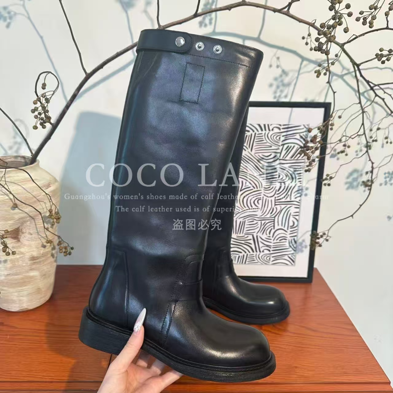 【LANXI  MOMO】优雅气质百搭长筒靴时尚英伦风软底高靴25CX739LX