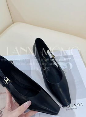 【LANXI  MOMO】时尚休闲百搭女士黑色浅口方头低跟单鞋26DX054LX