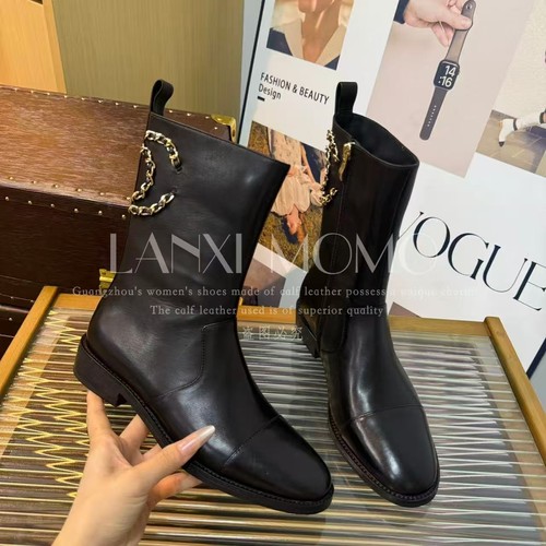 【LANXI  MOMO】时尚百搭女士黑色秋冬圆头短靴24XZ597LX