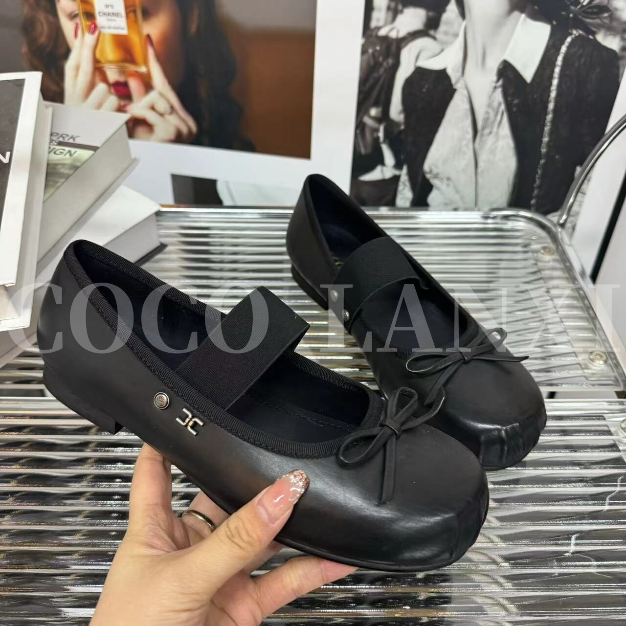 【COCO LANXI】时尚休闲百搭女士黑色厚底平底圆头单鞋25DX039LX