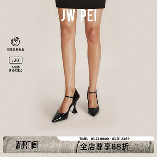 婚鞋 Jennie同款 女细跟不累脚红黑白色玛丽珍单鞋 PEI尖头高跟鞋