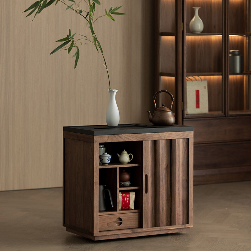 实木茶水柜家用小茶桌黑胡桃木茶边柜小型茶车移动茶台烧水壶一体,住宅家具,餐边柜,淘宝优惠券,粉丝福利购,淘宝优惠卷