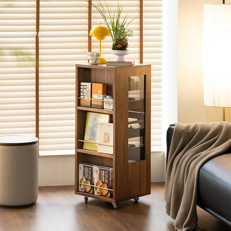 黑胡桃木抽屉式移动收纳柜茶具柜子储物柜客厅沙发边柜手办展示柜,住宅家具,可移动边柜,淘宝优惠券,粉丝福利购,淘宝优惠卷