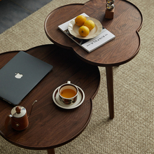 黑胡桃圆形茶几小户型北欧角几客厅小茶几桌日式家用实木沙发边几