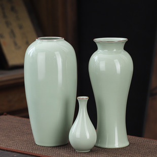 青瓷玉壶春瓶汝窑花瓶陶瓷摆件客厅插花轻奢仿古瓷器
