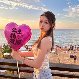 公主请每天开心发财网q红爱心形气球铝膜生日花束装饰场景布置拍