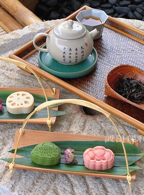 竹叶糕点摆盘真i空包装箬叶中式茶馆下午茶甜品装饰粽叶茶歇粽子