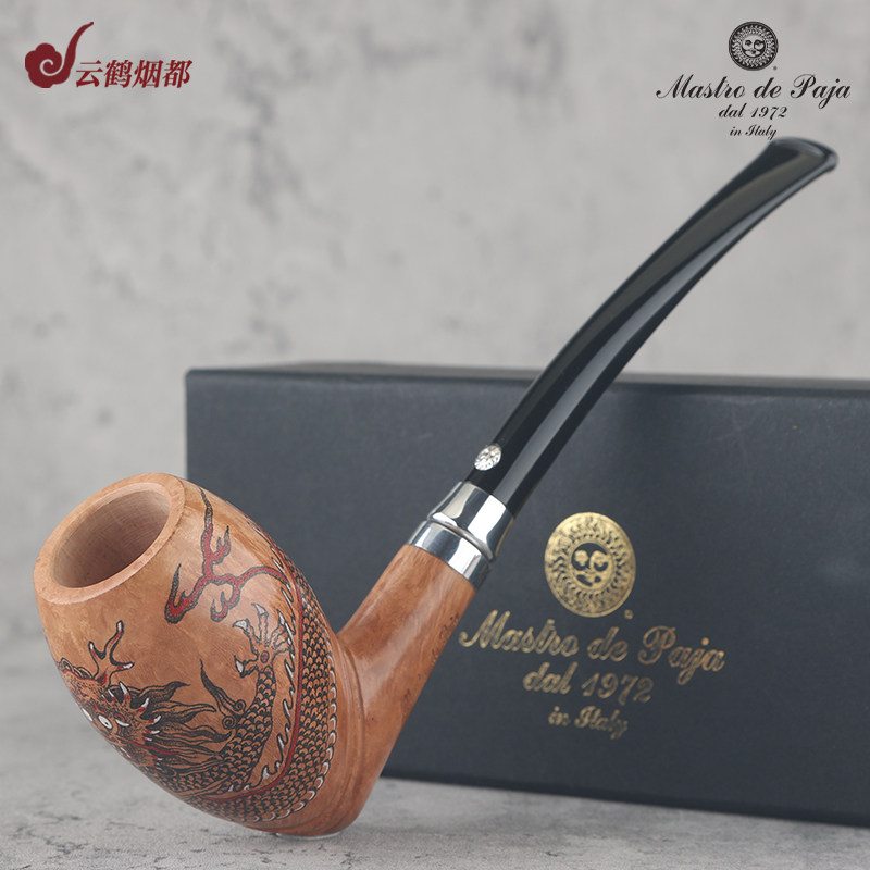 意大利Mastro de Paja马仕手工石楠木烟斗光面手绘龙双银圈礼盒
