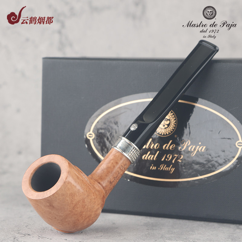 意大利Mastro de Paja马仕手工石楠木烟斗光面直斗银圈礼盒2