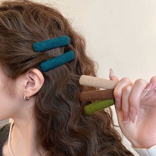 秋冬复古布艺方型发夹女2025新款 高端侧边碎发一字夹发卡夹子头饰