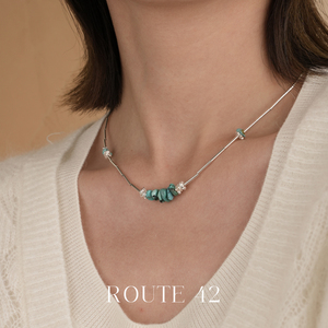ROUTE42原创设计绿松石925纯碎银子锁骨毛衣项链小众高级天然百搭