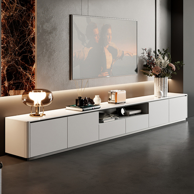 电视柜客厅2024新款家用轻奢高级感实木岩板弧形落地开放格电视柜