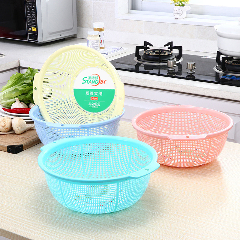洗菜篮水果篮淘米篮带耳朵挂绳孔滤水筛塑料收纳篮厨房家用工厂发